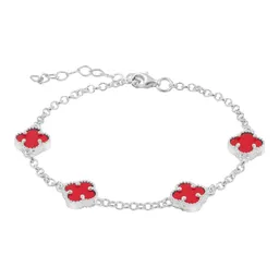 Pulsera de Plata 925 con Cinco Tréboles Rojos Amuleto de Suerte Unisex - Imagen 2