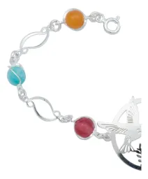 Pulsera Plata .925 Colibrí y Flores con Cuarzo Multicolor - Imagen 2