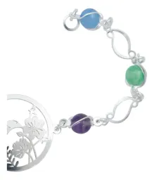 Pulsera Plata .925 Colibrí y Flores con Cuarzo Multicolor - Imagen 3