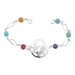 Pulsera Plata .925 Colibrí y Flores con Cuarzo Multicolor - Imagen 1