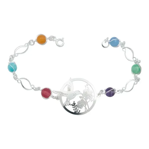 Pulsera de plata .925 multicolor cuarzo colibri flores diseno — Joyaris