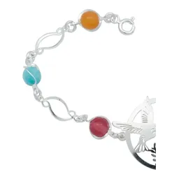 Pulsera Plata .925 Colibrí y Flores con Cuarzo Multicolor - Imagen 2