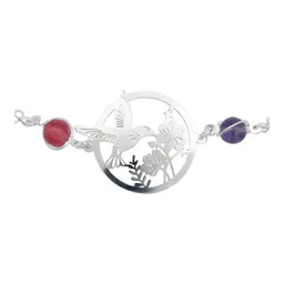 Pulsera Plata .925 Colibrí y Flores con Cuarzo Multicolor - Imagen 4