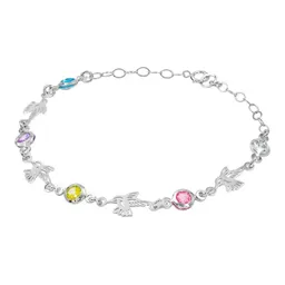 Pulsera Plata 925 Colibríes con Zirconia Multicolor Ajustable - Imagen 2