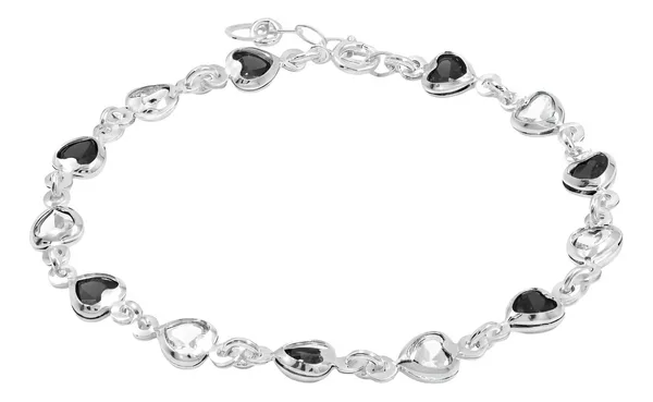 Pulsera Plata 925 Corazones con Zirconia Multicolor Ajustable - Imagen 1
