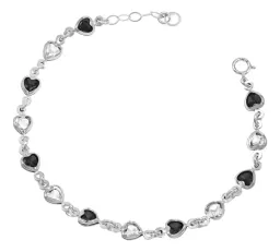 Pulsera Plata 925 Corazones Zirconia Multicolor Ajustable Modelo 1641 - Imagen 2