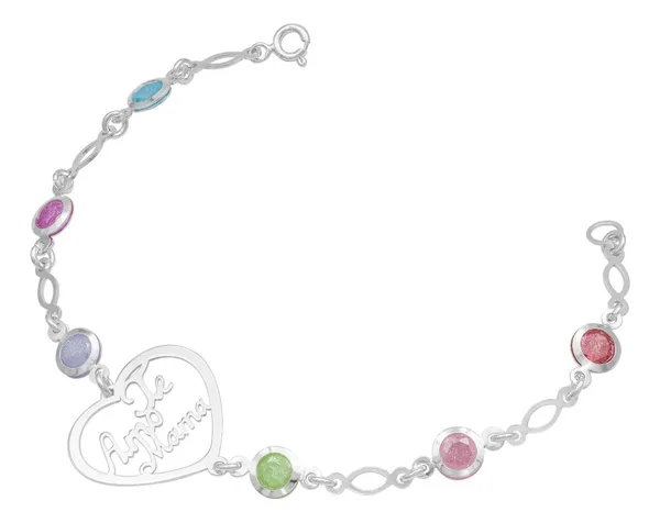 Pulsera de plata .925 multicolor piedra natural con dije y broche reasa — Joyaris