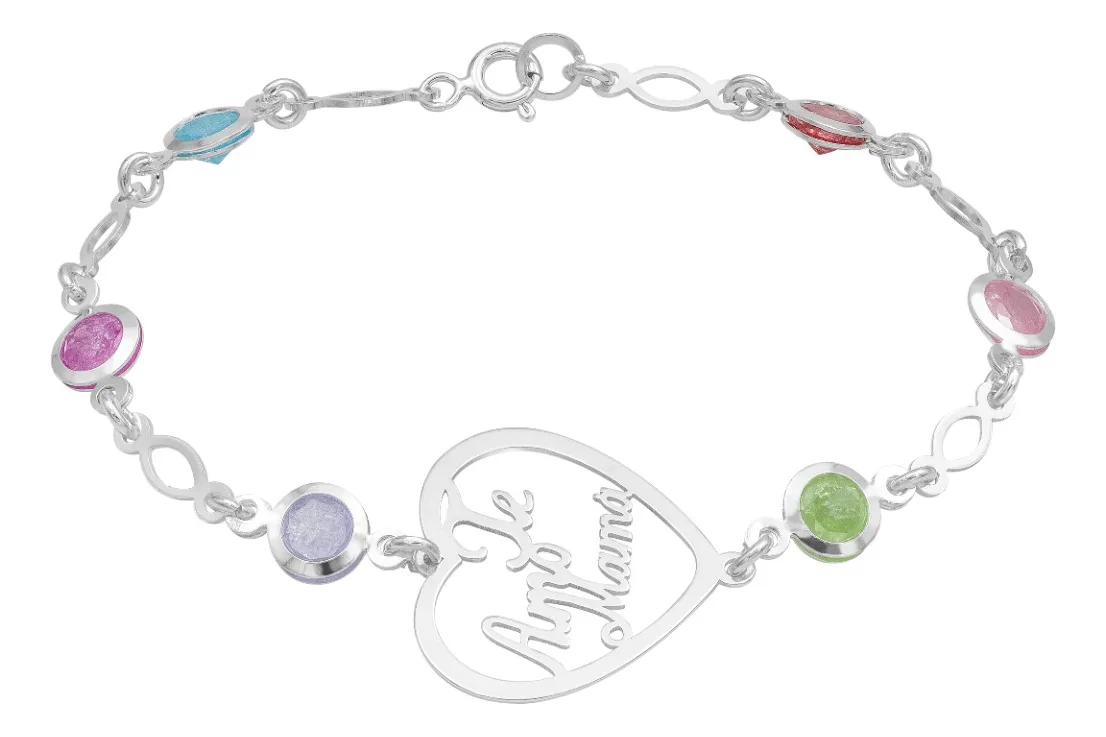 Pulsera de plata .925 multicolor piedra natural con dije y broche reasa — Joyaris