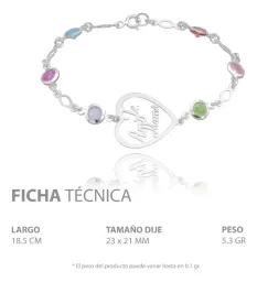 Pulsera Plata .925 Piedra Natural Multicolor para Mujer 18cm - Imagen 4