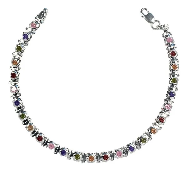 Pulsera de plata .925 multicolor zirconias broche perico ajustable — Joyaris