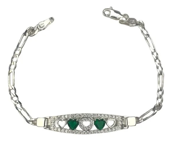 Pulsera de plata .925 verde Zirconias corazon ajustable — Joyaris