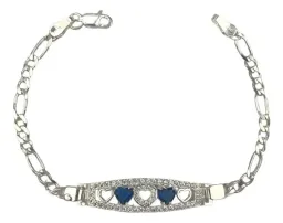 Pulsera Corazón Zirconias Azules Plata Ley .925 Ajustable - Imagen 1