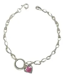 Pulsera Plata 925 Corazón Infinito Ajustable Tono Rosa - Imagen 1