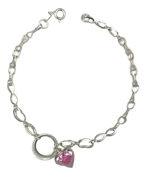Pulsera Plata 925 Corazón Infinito Ajustable Tono Rosa - Imagen 1