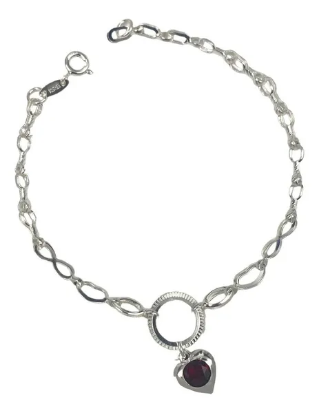 Pulsera Plata 925 Corazón Infinito Esmalte Rojo Ajustable - Imagen 1