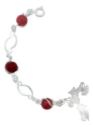 Pulsera Plata 925 Corazón Mariposas con Cuarzo Rojo Genuino - Imagen 2