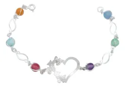 Pulsera Plata 925 Corazón Mariposas con Cuarzo Multicolor - Imagen 1