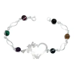 Pulsera de Plata 925 con Corazón, Mariposas y Cuarzo Multicolor - Imagen 1