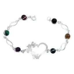 Pulsera de Plata 925 con Corazón, Mariposas y Cuarzo Multicolor - Imagen 1