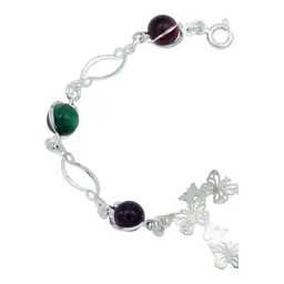 Pulsera de Plata 925 con Corazón, Mariposas y Cuarzo Multicolor - Imagen 2