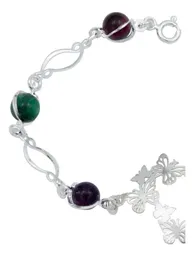 Pulsera de Plata 925 con Corazón, Mariposas y Cuarzo Multicolor - Imagen 2