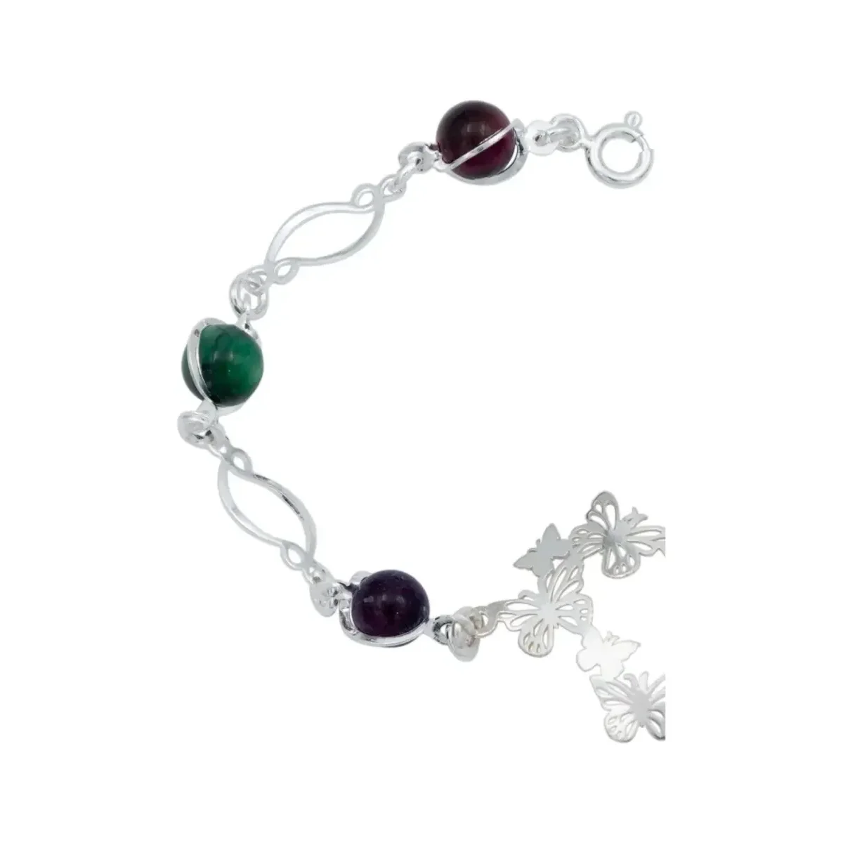 Pulsera de Plata 925 con Corazón, Mariposas y Cuarzo Multicolor - Imagen 2