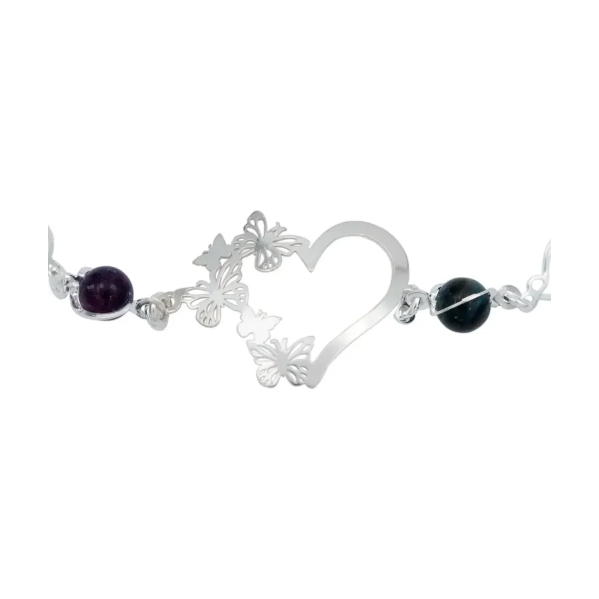 Pulsera de Plata 925 con Corazón, Mariposas y Cuarzo Multicolor - Imagen 4