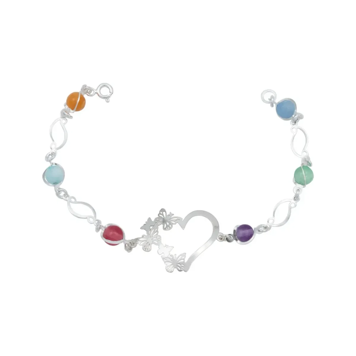 Pulsera Plata 925 Corazón Mariposas con Cuarzo Multicolor - Imagen 1