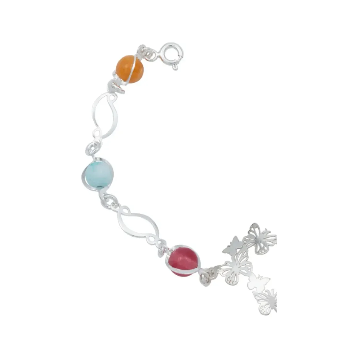 Pulsera Plata 925 Corazón Mariposas con Cuarzo Multicolor - Imagen 2