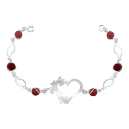 Pulsera Plata 925 Corazón Mariposas con Cuarzo Rojo Genuino - Imagen 1