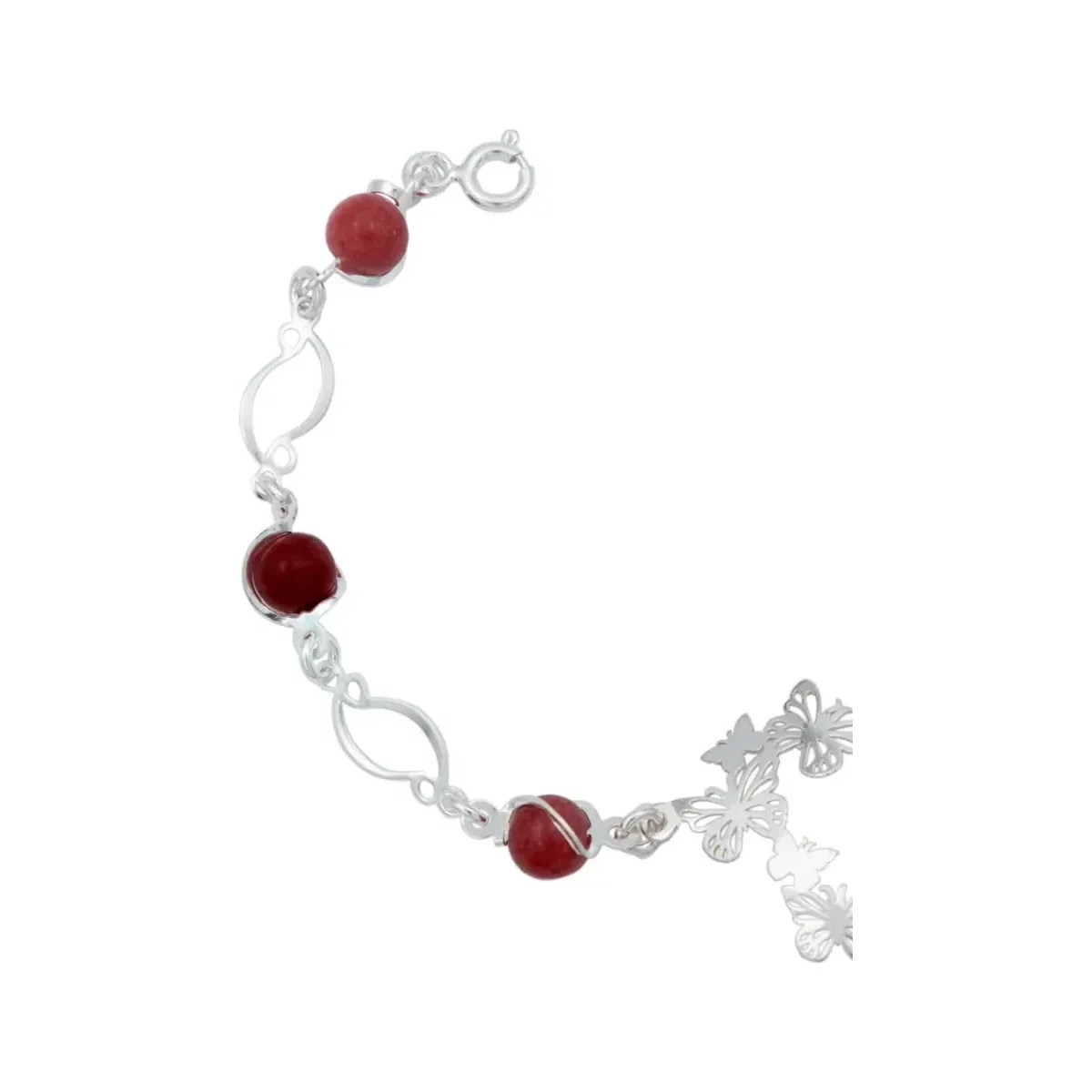 Pulsera Plata 925 Corazón Mariposas con Cuarzo Rojo Genuino - Imagen 2
