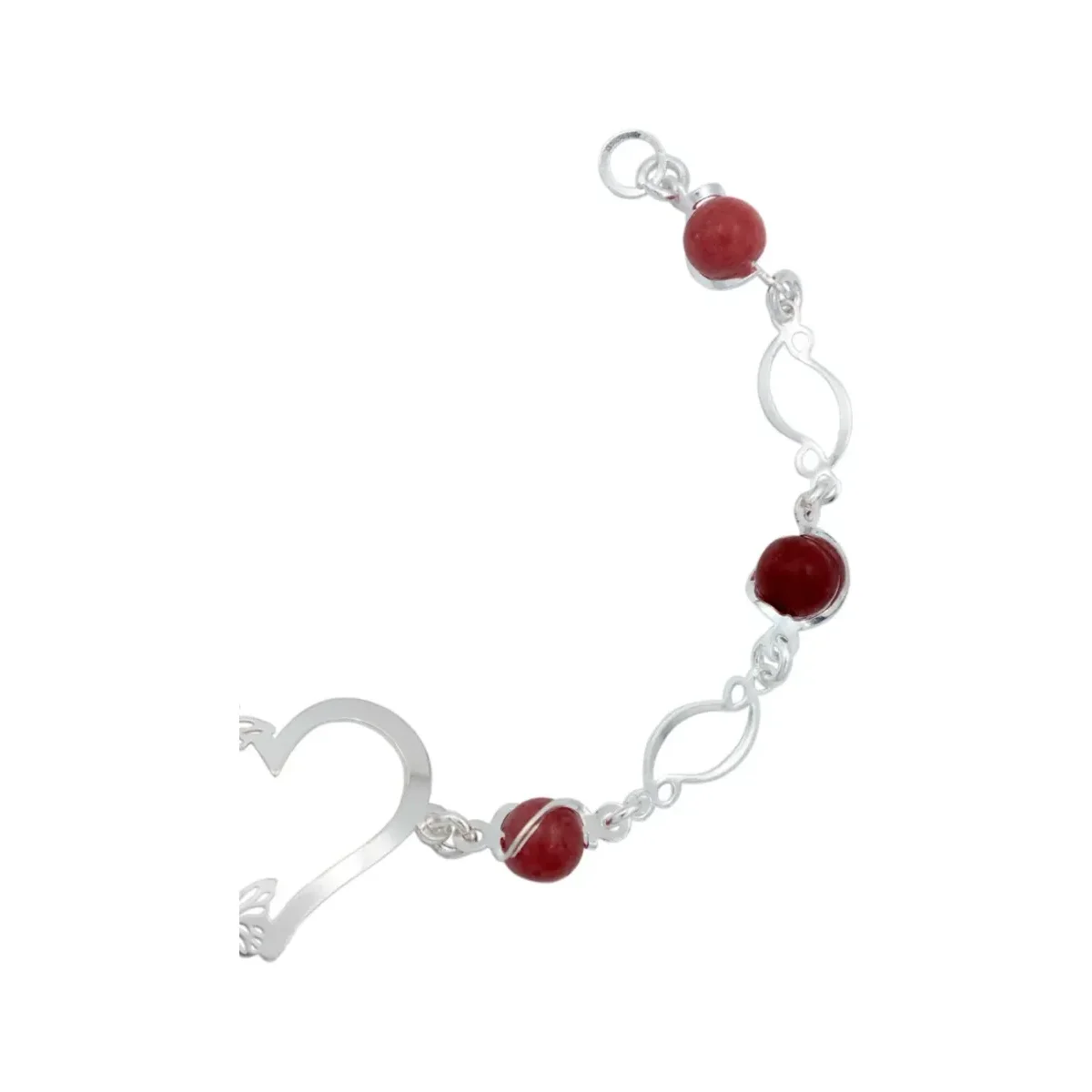 Pulsera Plata 925 Corazón Mariposas con Cuarzo Rojo Genuino - Imagen 3