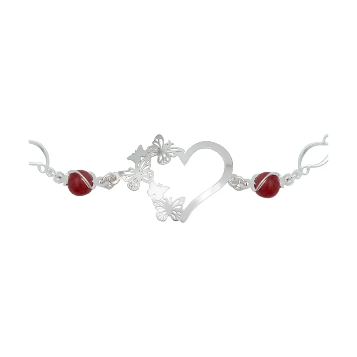 Pulsera Plata 925 Corazón Mariposas con Cuarzo Rojo Genuino - Imagen 4