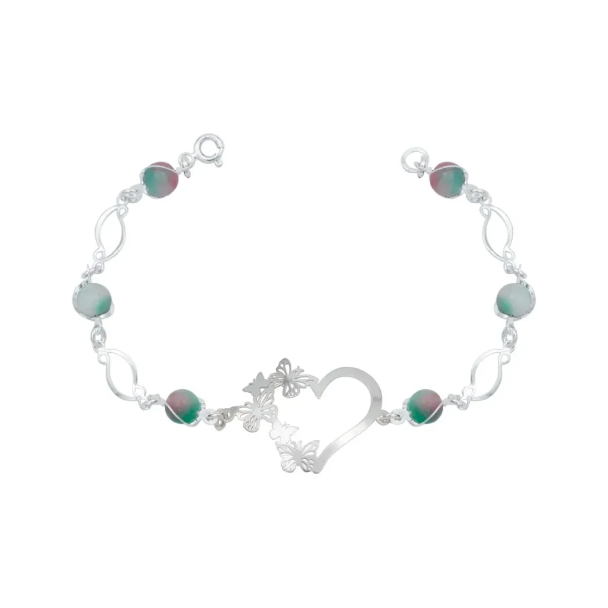 Pulsera Plata 925 Corazón Mariposas Tricolor con Cuarzo Natural para Mujer - Imagen 1