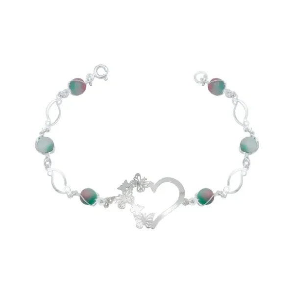 Pulsera de plata .925 tricolor cuarzo diseno corazon mariposas — Joyaris