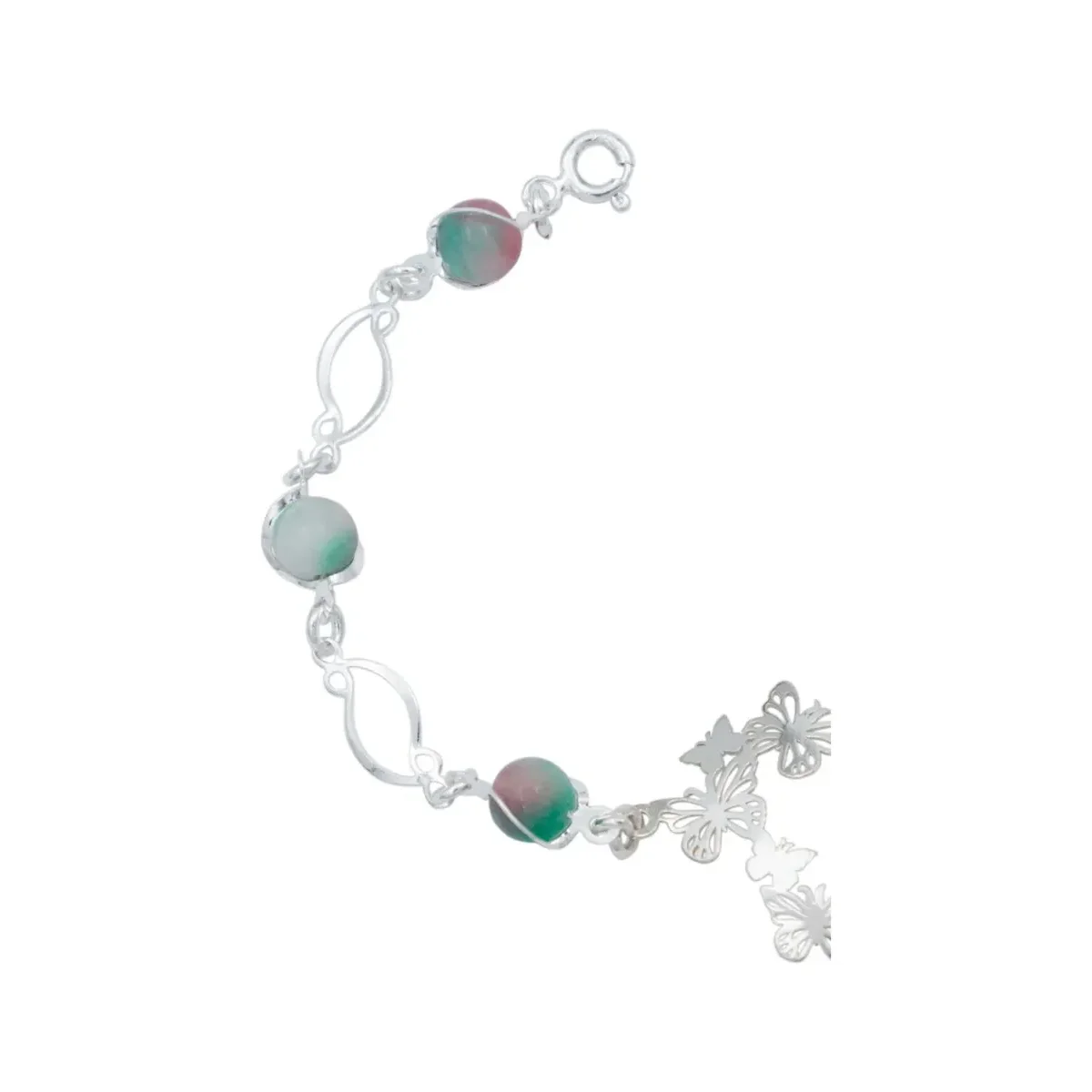 Pulsera Plata 925 Corazón Mariposas Tricolor con Cuarzo Natural para Mujer - Imagen 2