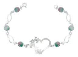 Pulsera Plata 925 Corazón Mariposas Tricolor con Cuarzo Natural para Mujer - Imagen 1