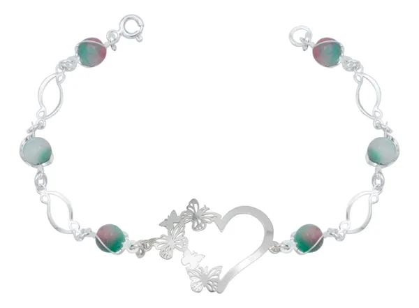 Pulsera de plata .925 tricolor cuarzo diseno corazon mariposas — Joyaris