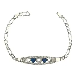 Pulsera Corazón Zirconias Azules Plata Ley .925 Ajustable - Imagen 1