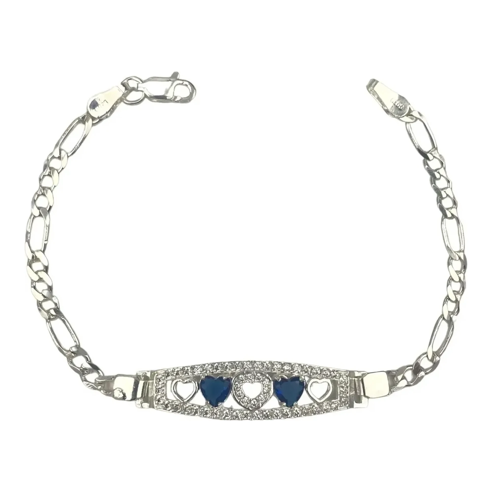 Pulsera ajustable de plata 925 nacional para mujer con dije de corazón y zirconias azules. Joyería para mamá, regalo día de l