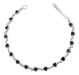 Pulsera Plata 925 Corazones con Zirconia Negra - Imagen 1