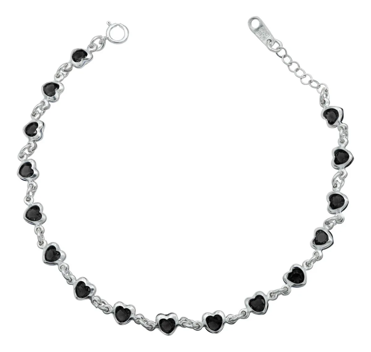 Pulsera Plata 925 Corazones con Zirconia Negra - Joyaris joyería fina artesanal mexicana