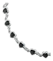 Pulsera Plata 925 Corazones con Zirconia Negra - Imagen 2