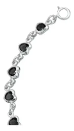 Pulsera Plata 925 Corazones con Zirconia Negra - Imagen 4