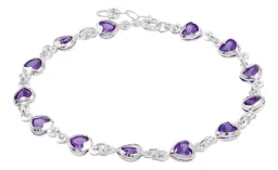 Pulsera Plata 925 Corazones Zirconia Violeta Ajustable - Imagen 1
