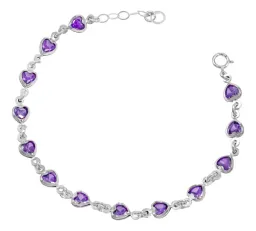 Pulsera Plata 925 Corazones Zirconia Violeta Ajustable - Imagen 2
