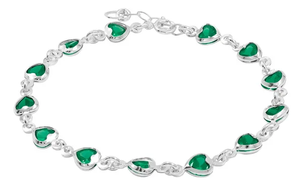 Pulsera Corazones Plata .925 con Zirconia Verde 19cm - Imagen 1