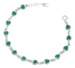 Pulsera de Plata 925 Corazones con Zirconia Verde 19cm - Imagen 2