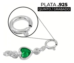 Pulsera de Plata 925 Corazones con Zirconia Verde 19cm - Imagen 3