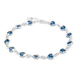 Pulsera Plata 925 Corazones con Zirconia Azul Ajustable - Imagen 1